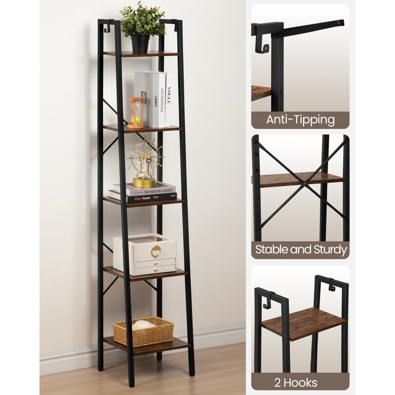 17 Stories Ladder Shelf Bookshelf Freestanding Corner Storage Shelve with 2 Hooks for Living Room Kitchen Reviews Wayfair